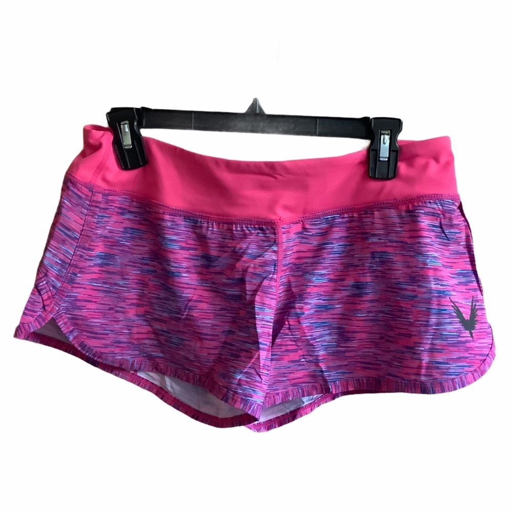 NWOT Maverick by Logan Paul Women Pink Blue Lined 3" Running Shorts Sz Large‎